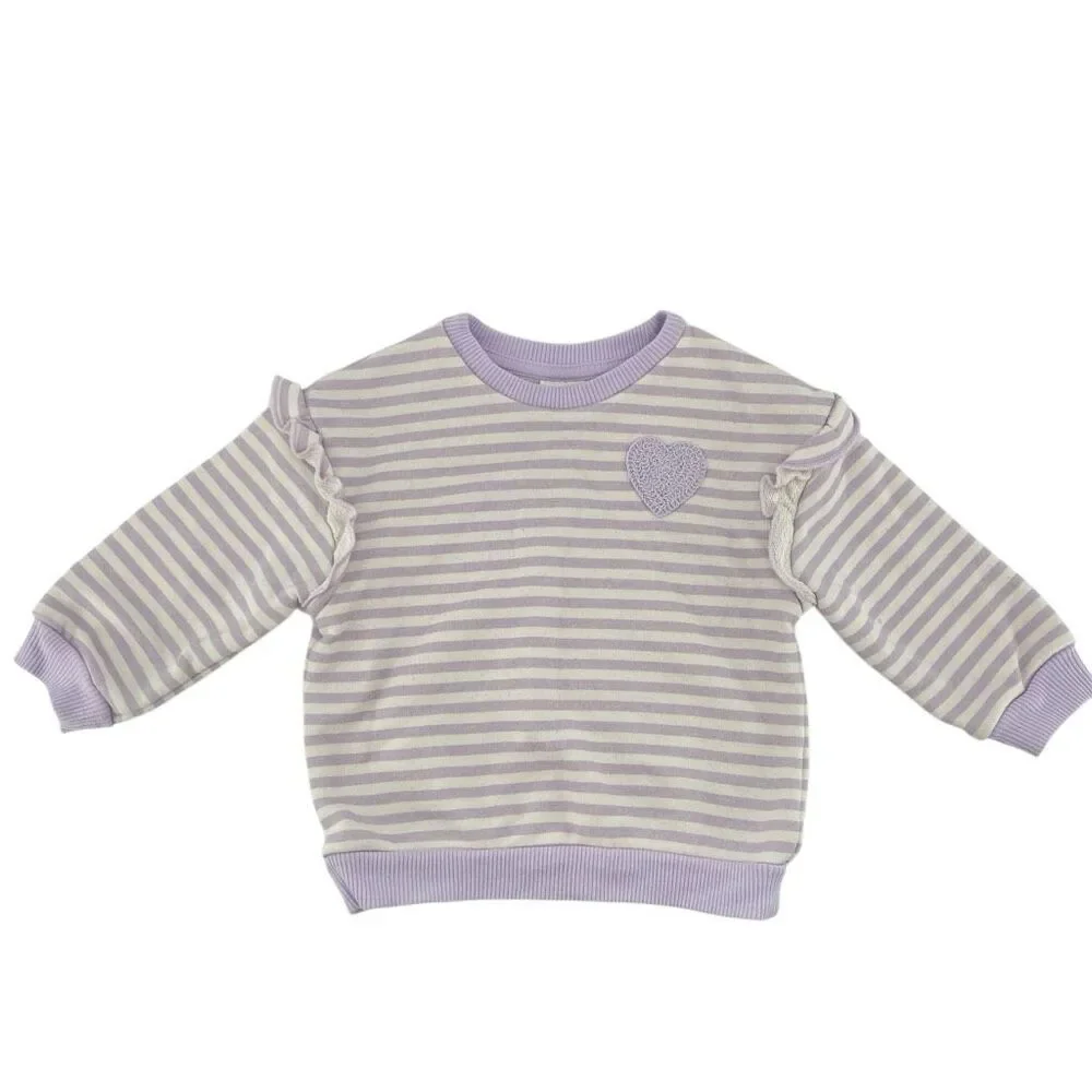 Girls 18M Purple Striped Ruffle Sweatshirt Waffle Knit Leggings 2pc Playwear Set
